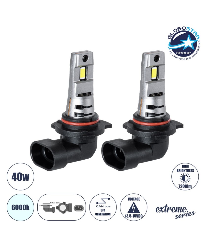 GloboStar® 85657 7S HIR2 9012 KIT Βασικού Φωτισμού Αυτοκινήτου & Μοτοσυκλέτας 3rd Generation Can-Bus Extreme Series LED 7035 SMD 40W 7200lm DC 13.5-15V Αδιάβροχο IP68 Ψυχρό Λευκό 6000K